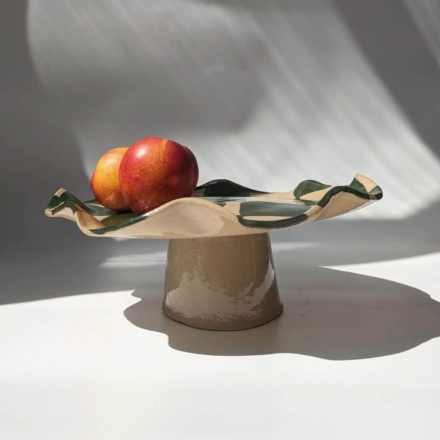 Green Wavy Check Pedestal Bowl