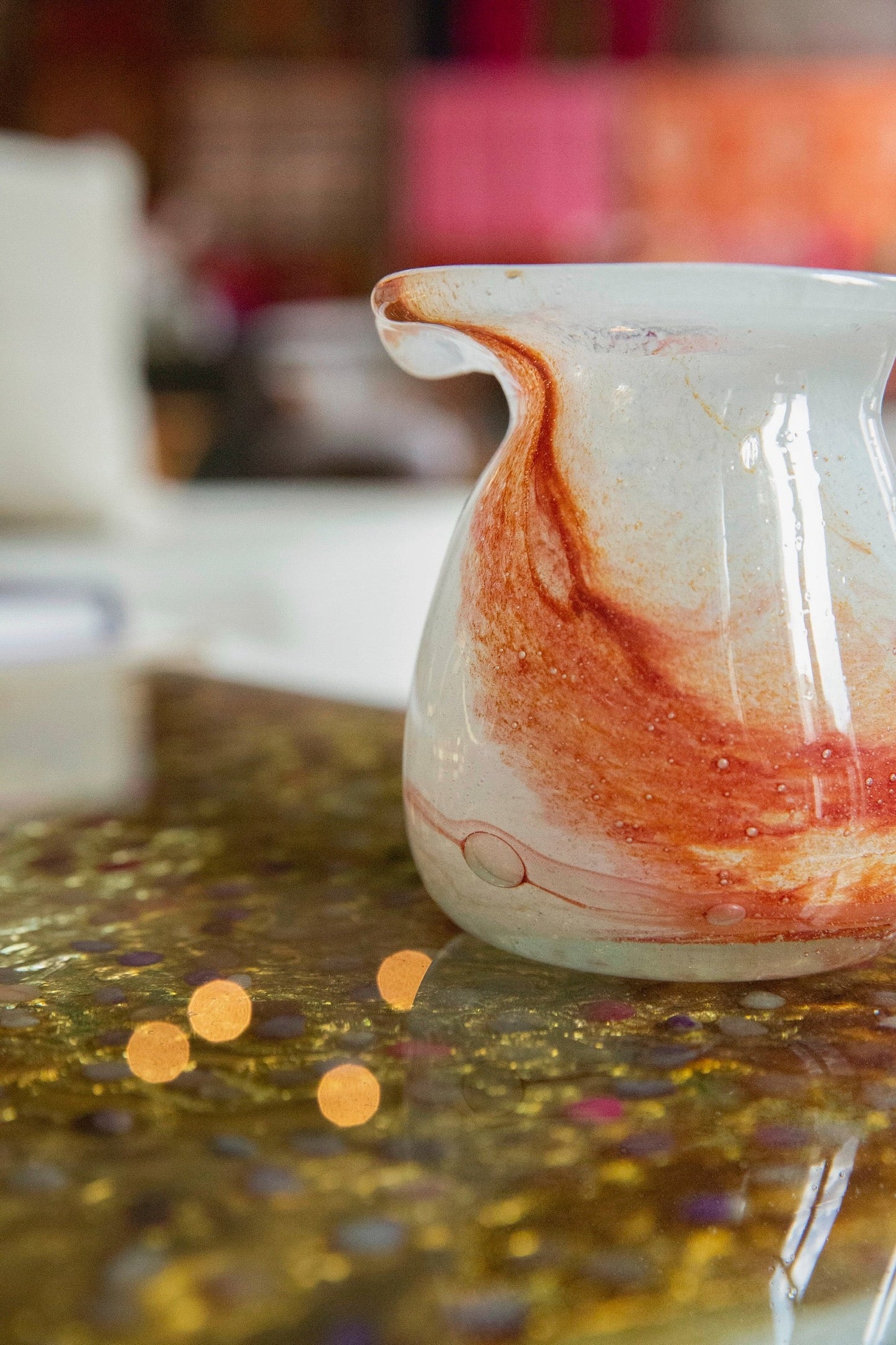 Blown Glass Bloom Vase, White and Amber