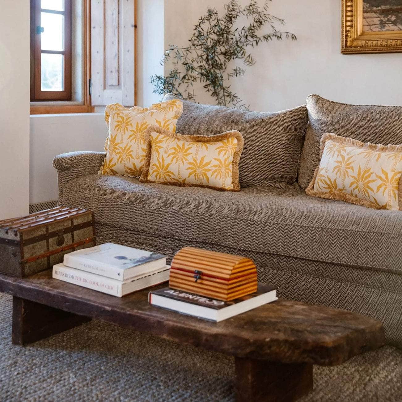 Cushion Laura Mustard & Ecru (50x30cm)