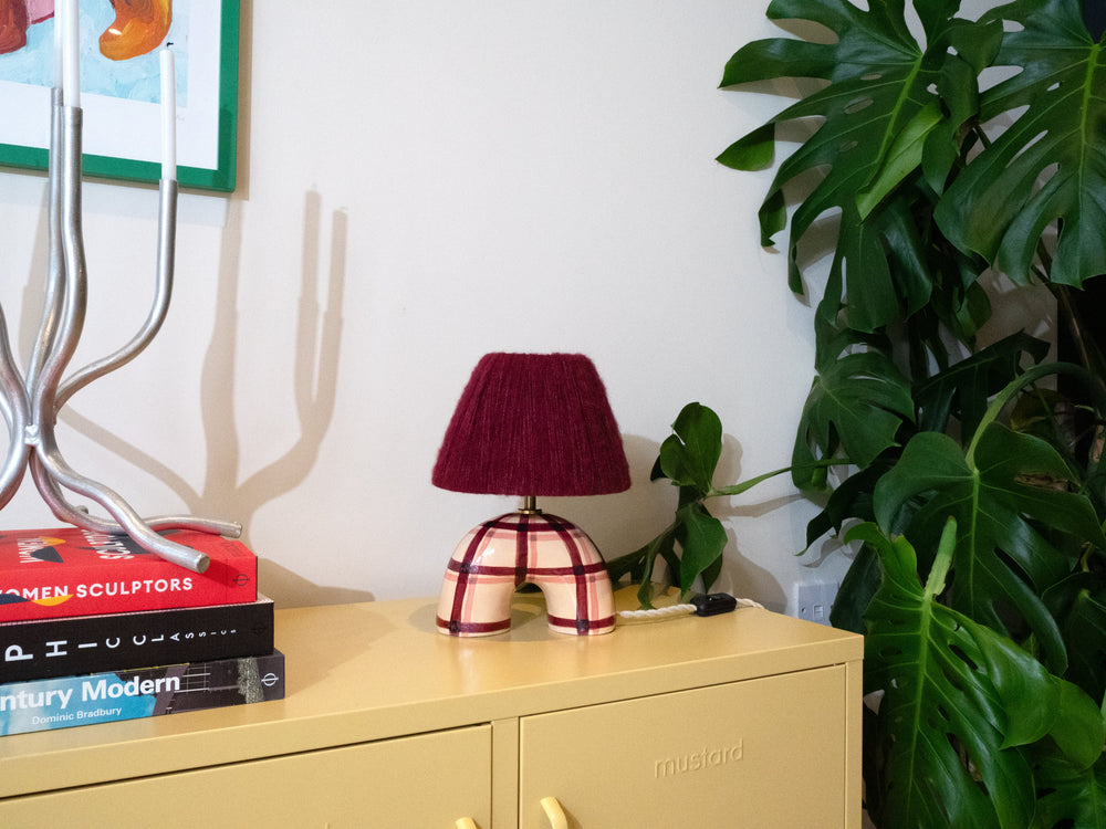 'Me' Table Lamp - Maroon Gingham