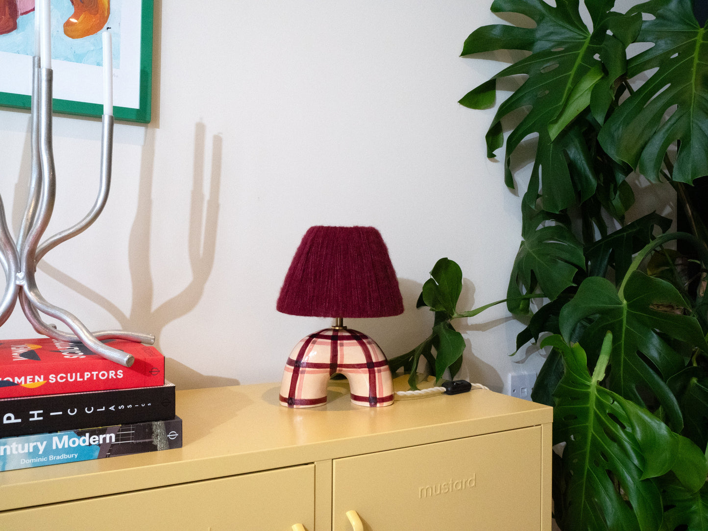 'Me' Table Lamp - Maroon Gingham