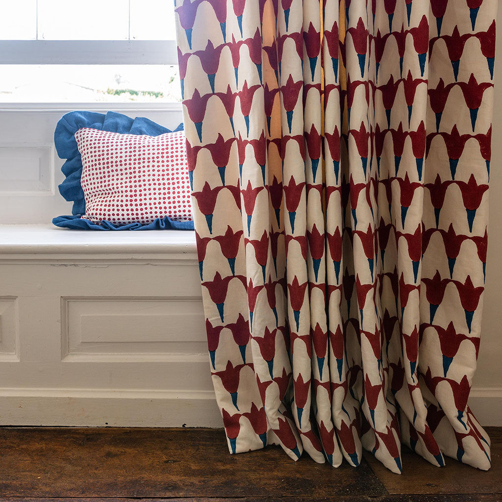 Tulip Block Printed Fabric Linen/Cotton Iron/Indigo