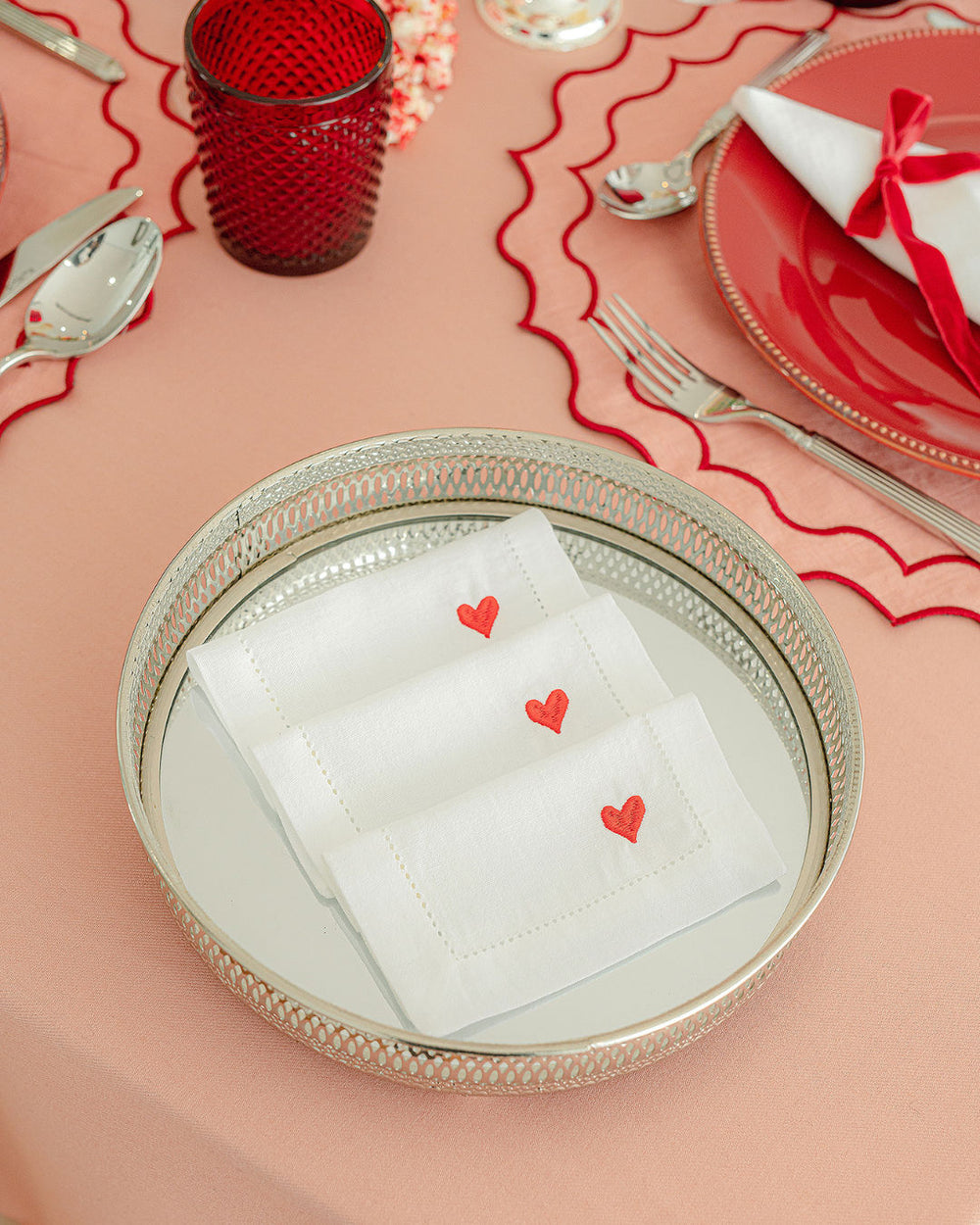 Round Silver Tray with Mirror