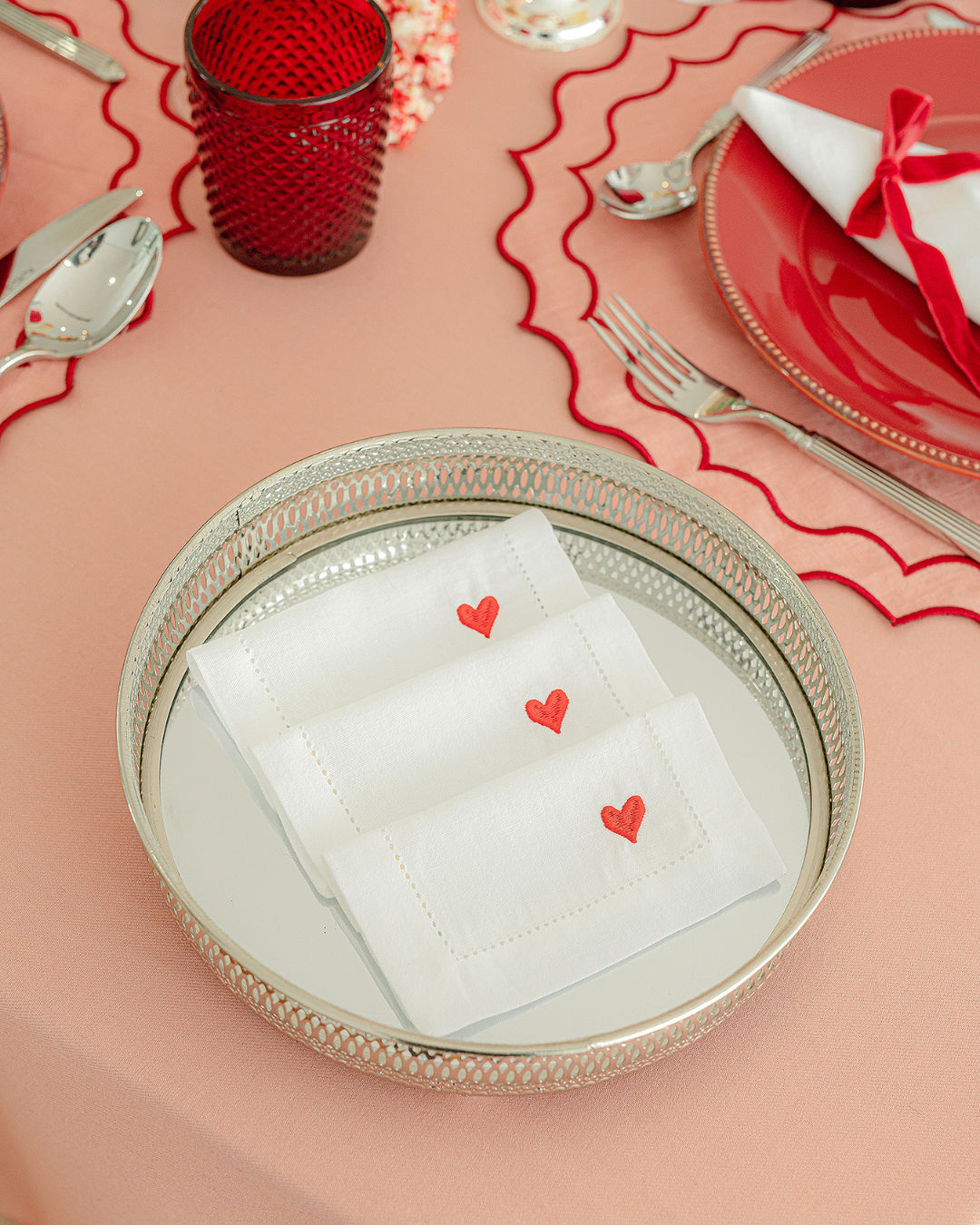 Round Silver Tray with Mirror