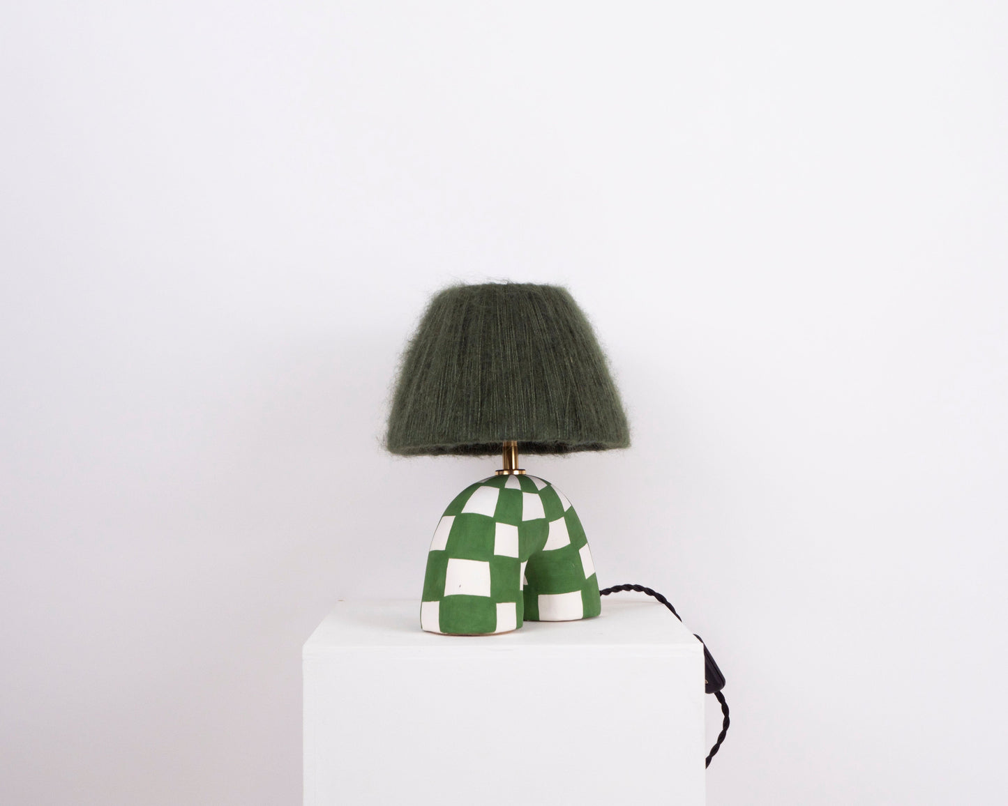 'Me' Table Lamp - Forest Green Checkerboard