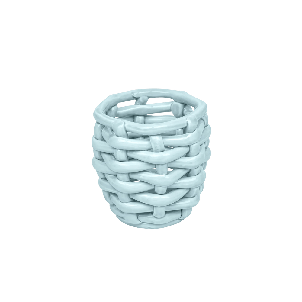 Small Sky Blue Basketweave Planter