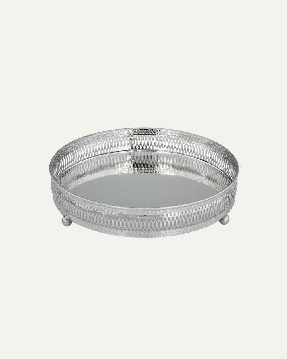 Round Silver Tray with Mirror