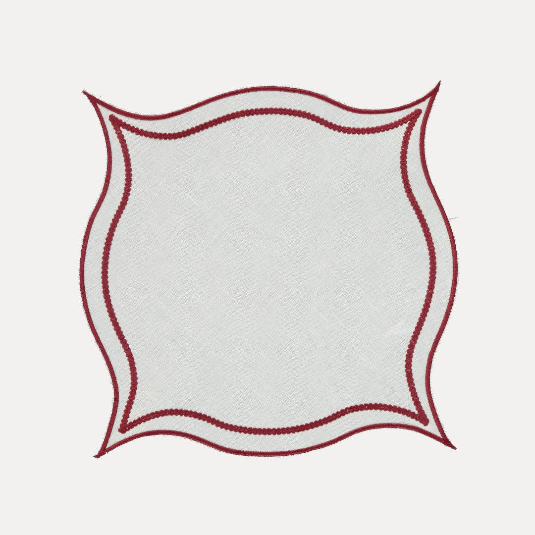 Leme Placemat, White with Burgundy