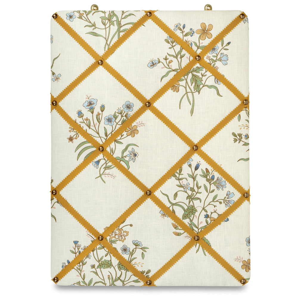 Ribboned Bulletin Board in Volga’s Flax & Field Flower Print with Ochre Trim