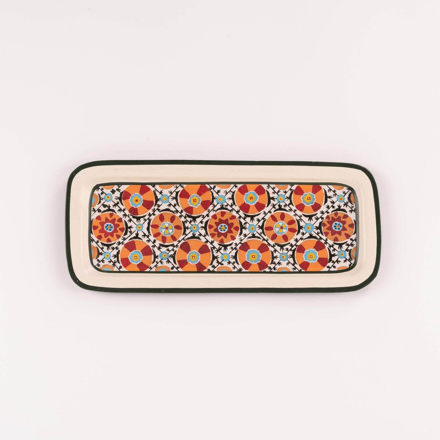 Ikat Hand-Painted Iron Tray - Rectangular White