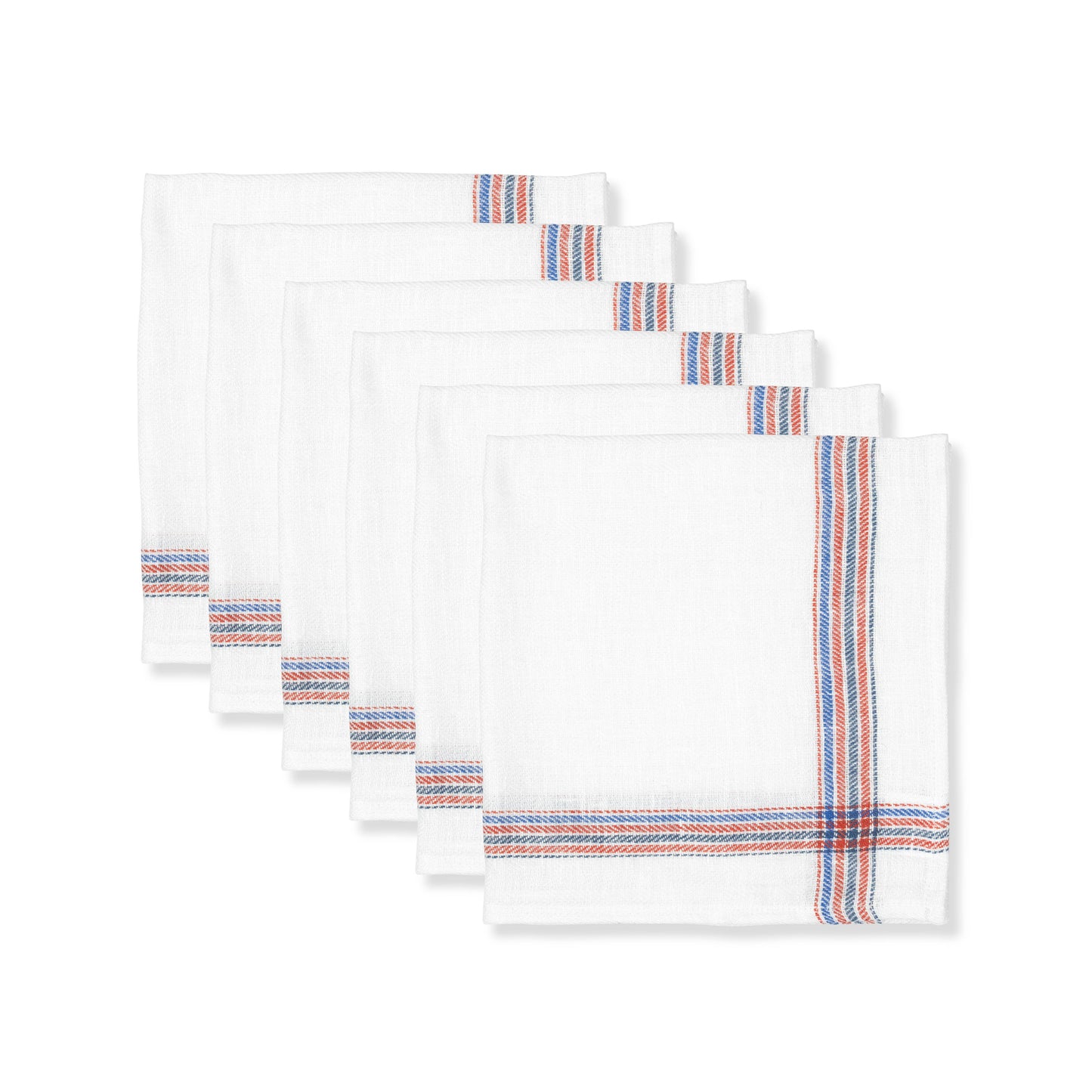 Set of 6 French Red & Blue Border Napkins