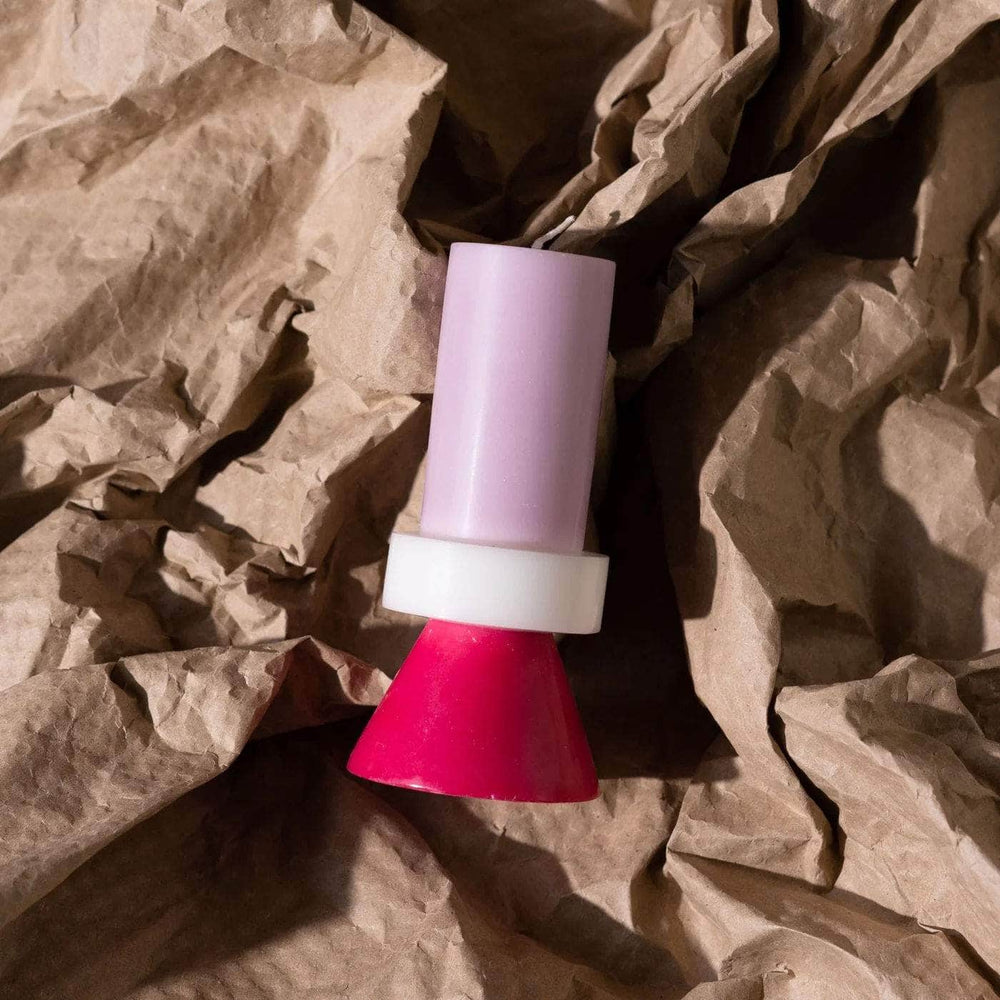 Stack Candle Tall - Violet / White / Geranium