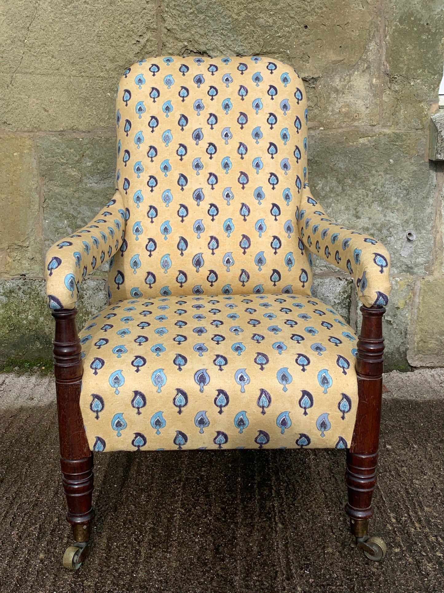 RUBY – Antique Statement Open Arm Armchair in Robert Kime fabric