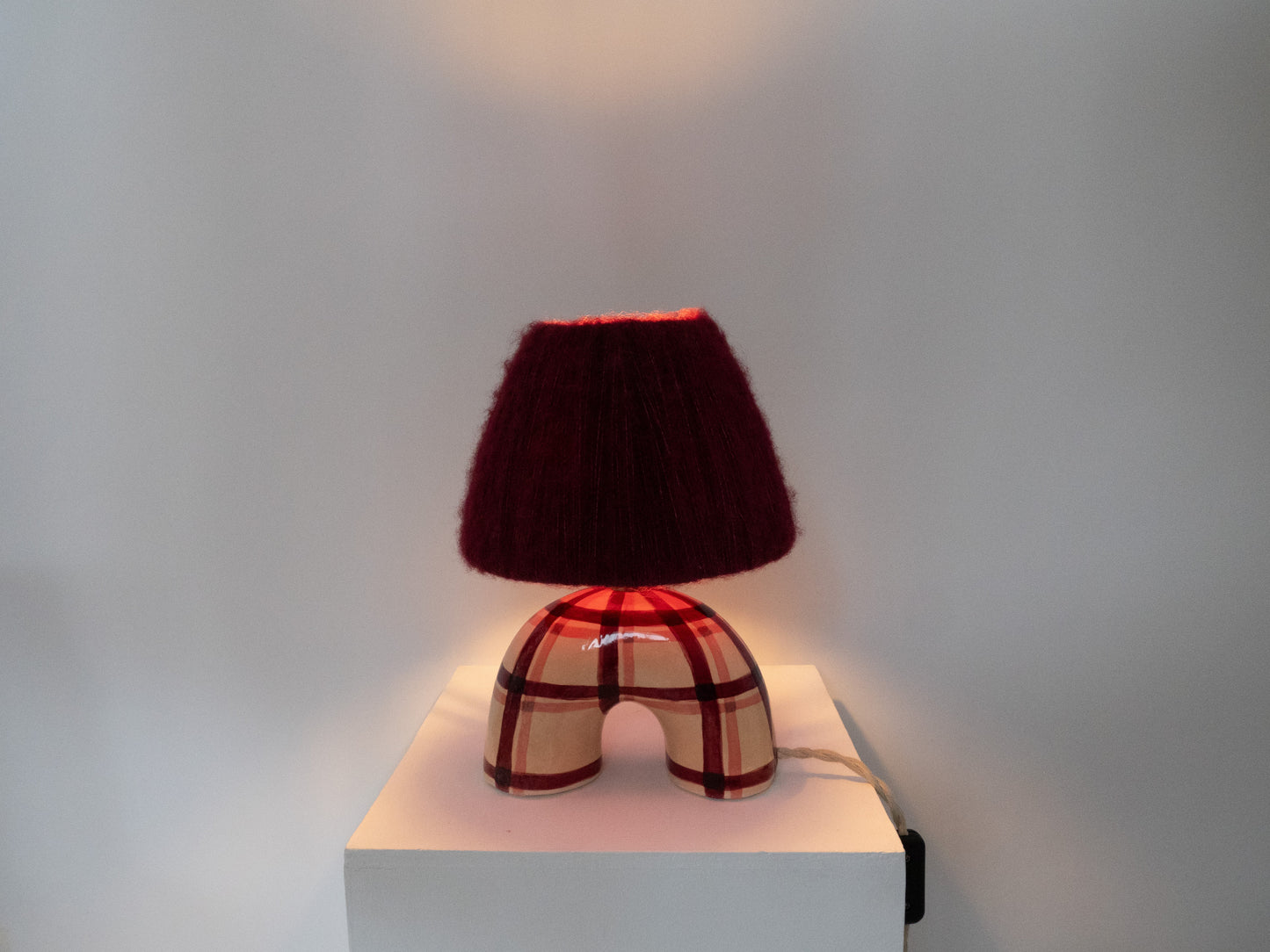 'Me' Table Lamp - Maroon Gingham