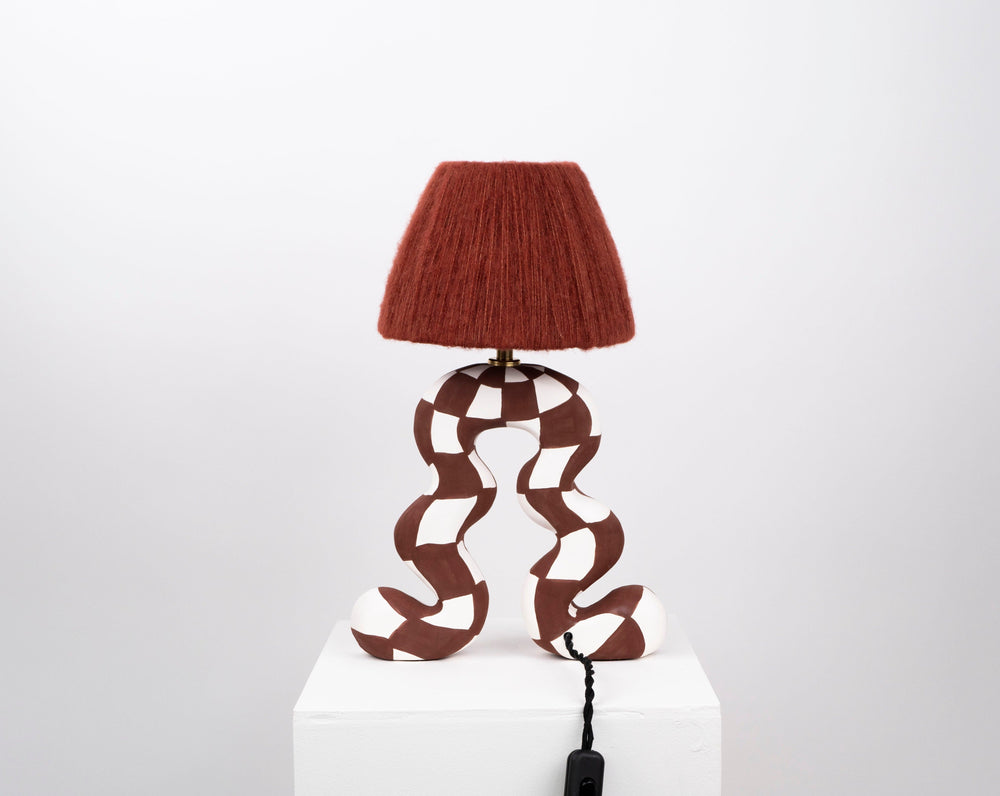 'Wiggle' Table Lamp - Brown & White Checkerboard