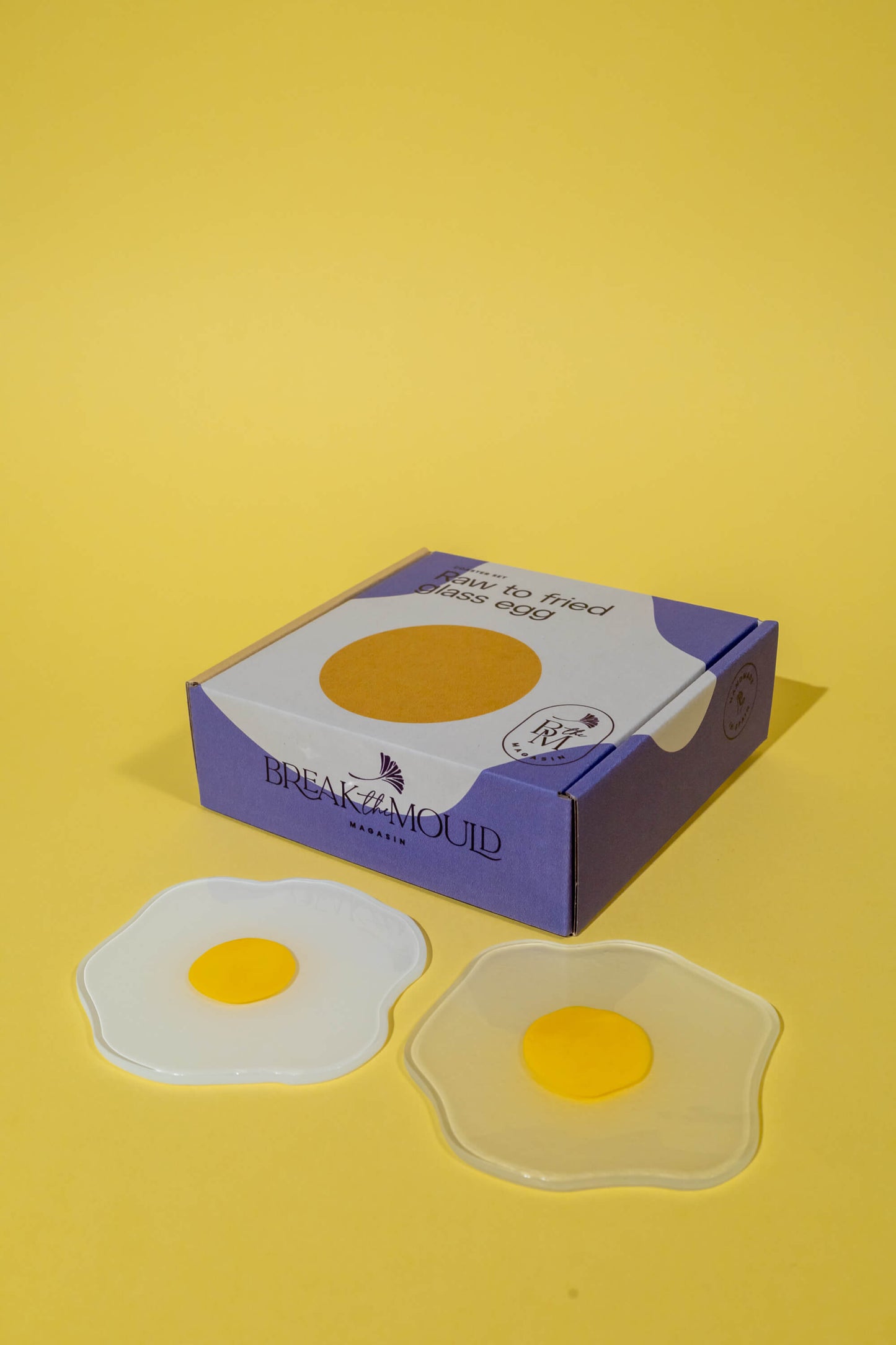 Raw to Fried Round Egg Glass Coaster Set of Two
