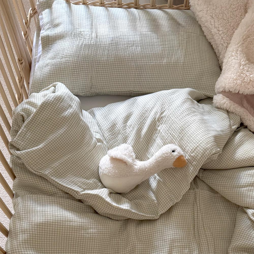 Organic Muslin Bedding  Set - Sage Gingham