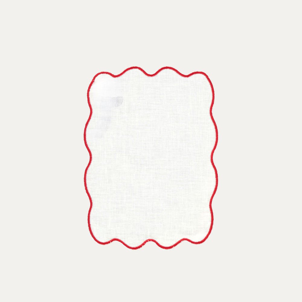 Palma Cocktail Napkin, White with Red