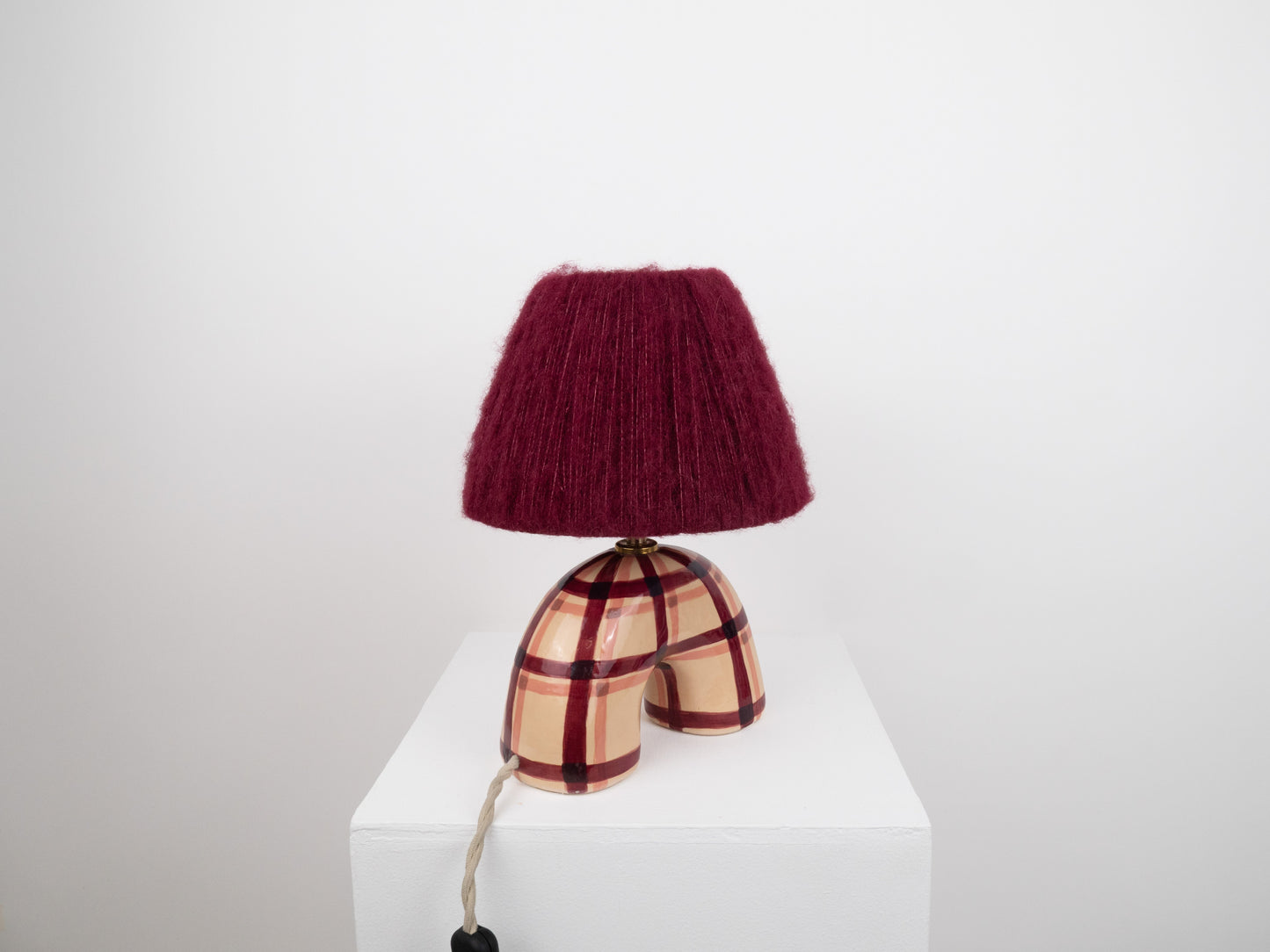 'Me' Table Lamp - Maroon Gingham