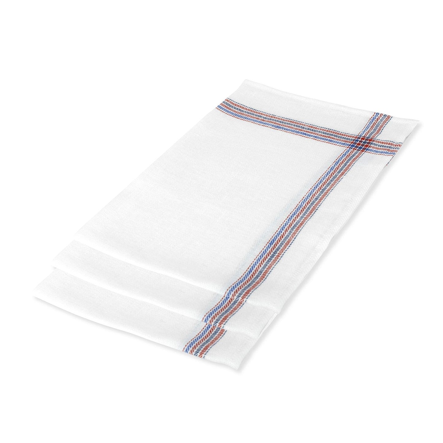 Set of 3 Kitchen Towels in French Red & Blue