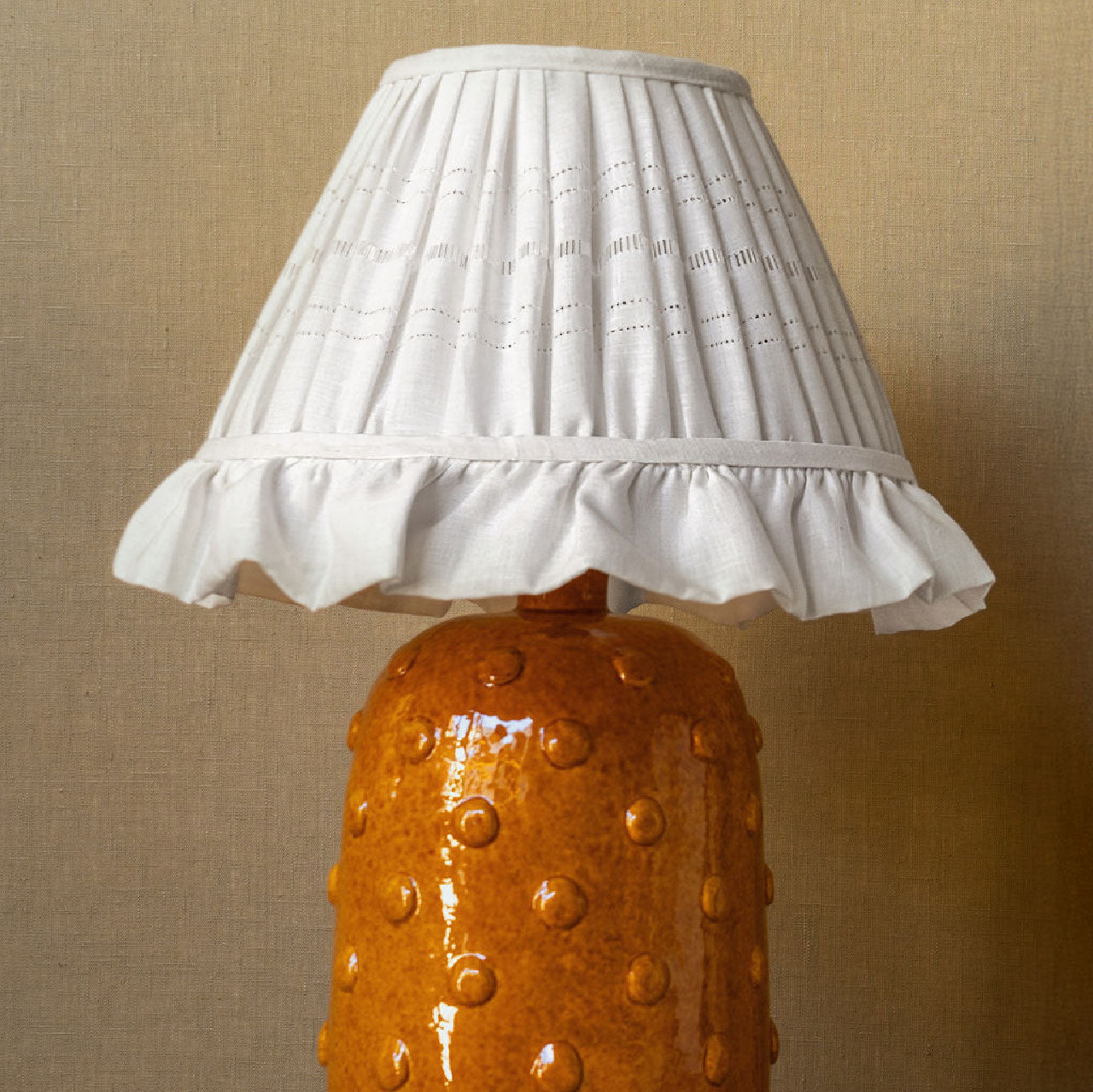 Made to Order Empire Lampshade in Drawn Thread Lambrequin with Frill