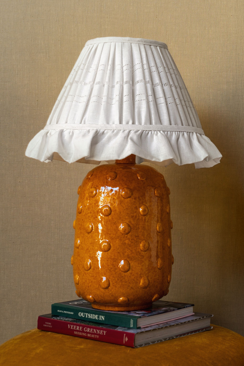 Made to Order Empire Lampshade in Drawn Thread Lambrequin with Frill