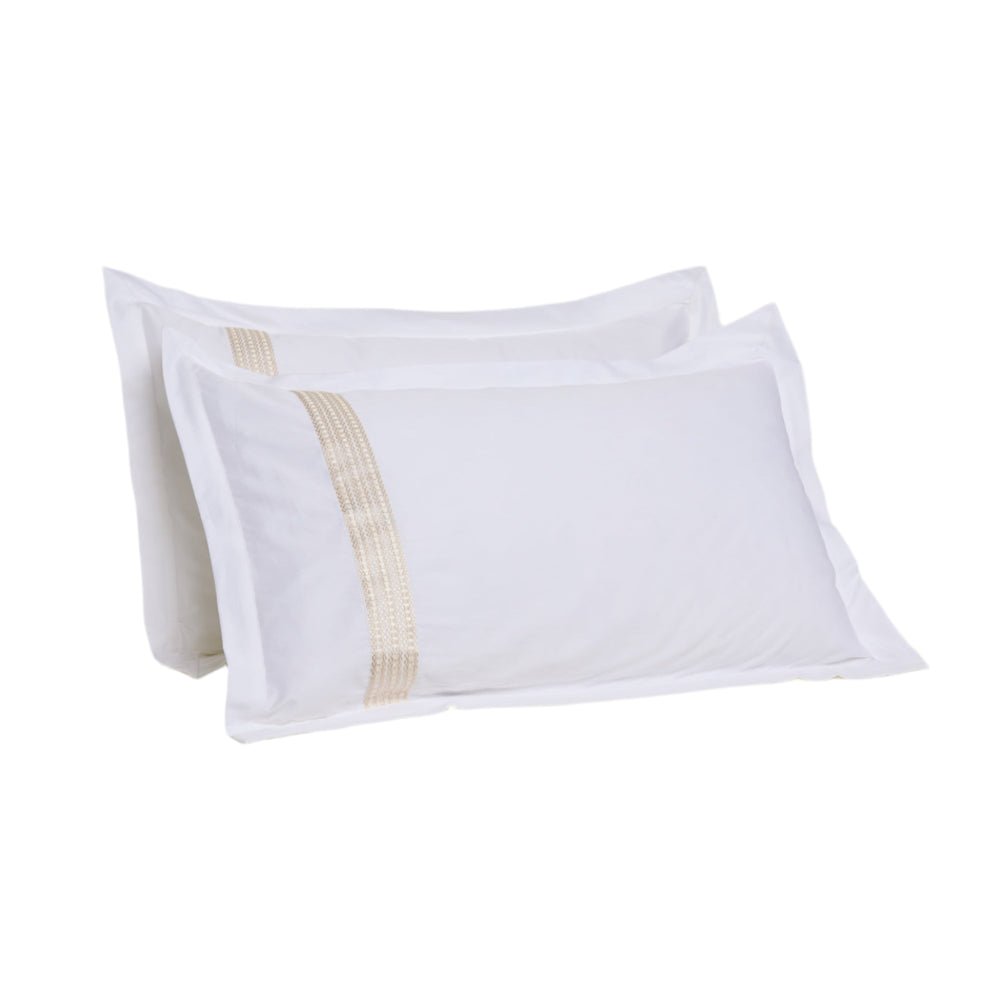 Raha Embroidered Pillowcases - Classic White & Gold