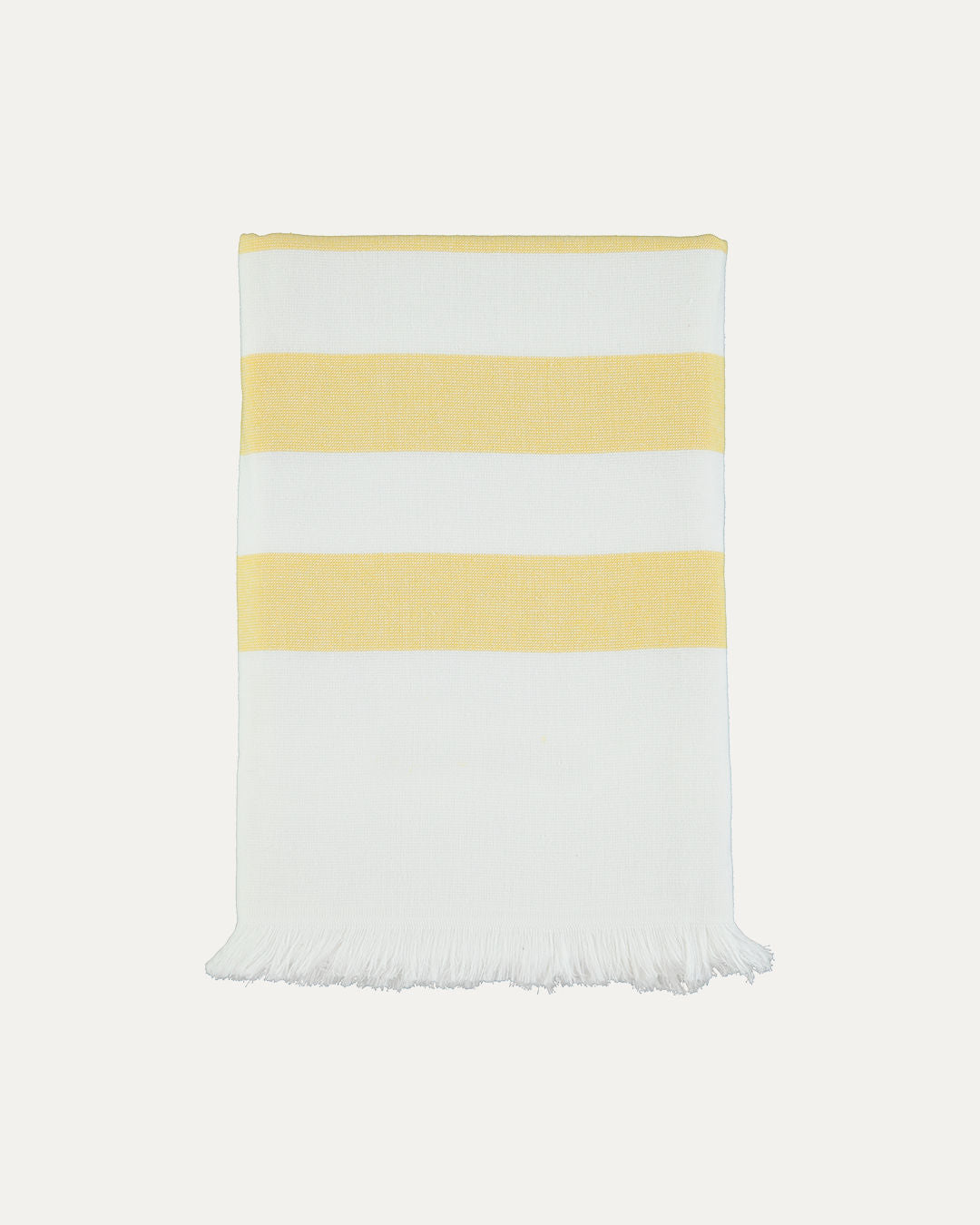 Striped Cotton Beach Towel with Frayed Edge - Yellow