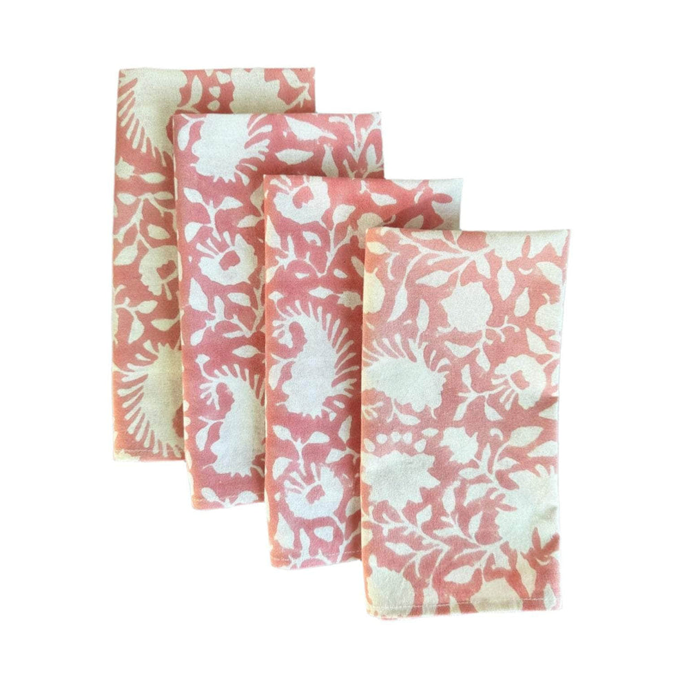 Block Printed Napkin Set of 4, Secret Garden in Pink
