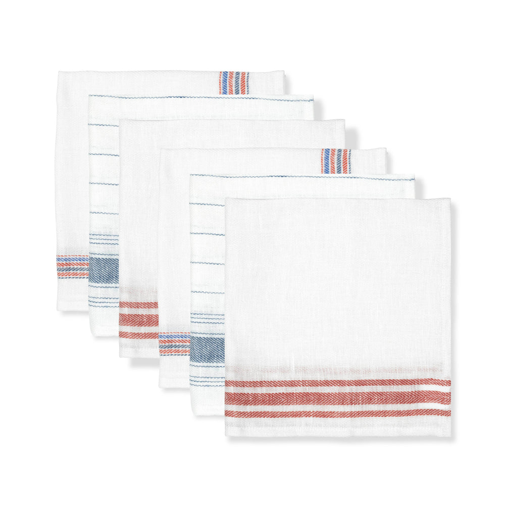 Set of 6 Varied French Red & Blue Napkins