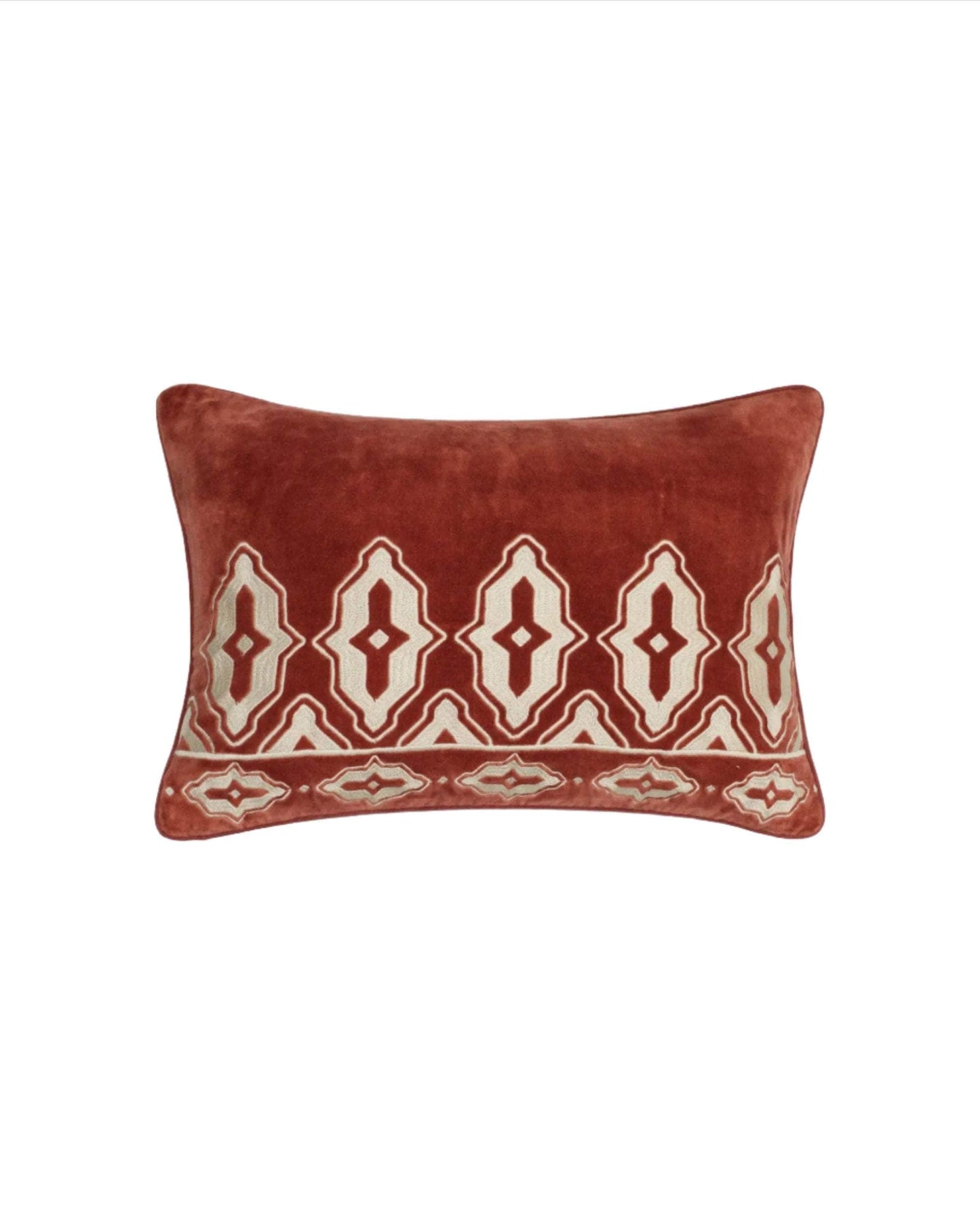 Tara Embroidered Velvet Cushion - Carmine Red