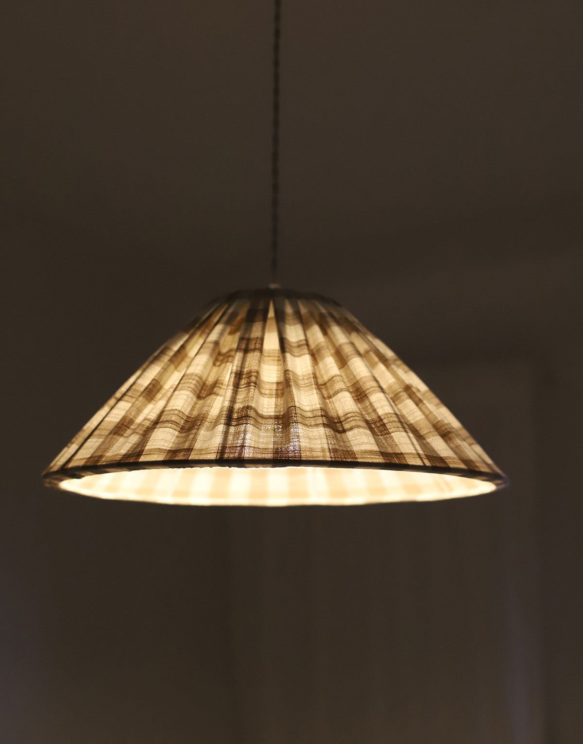 Malala Conical Pendant Light in Beige with Large Check Pattern
