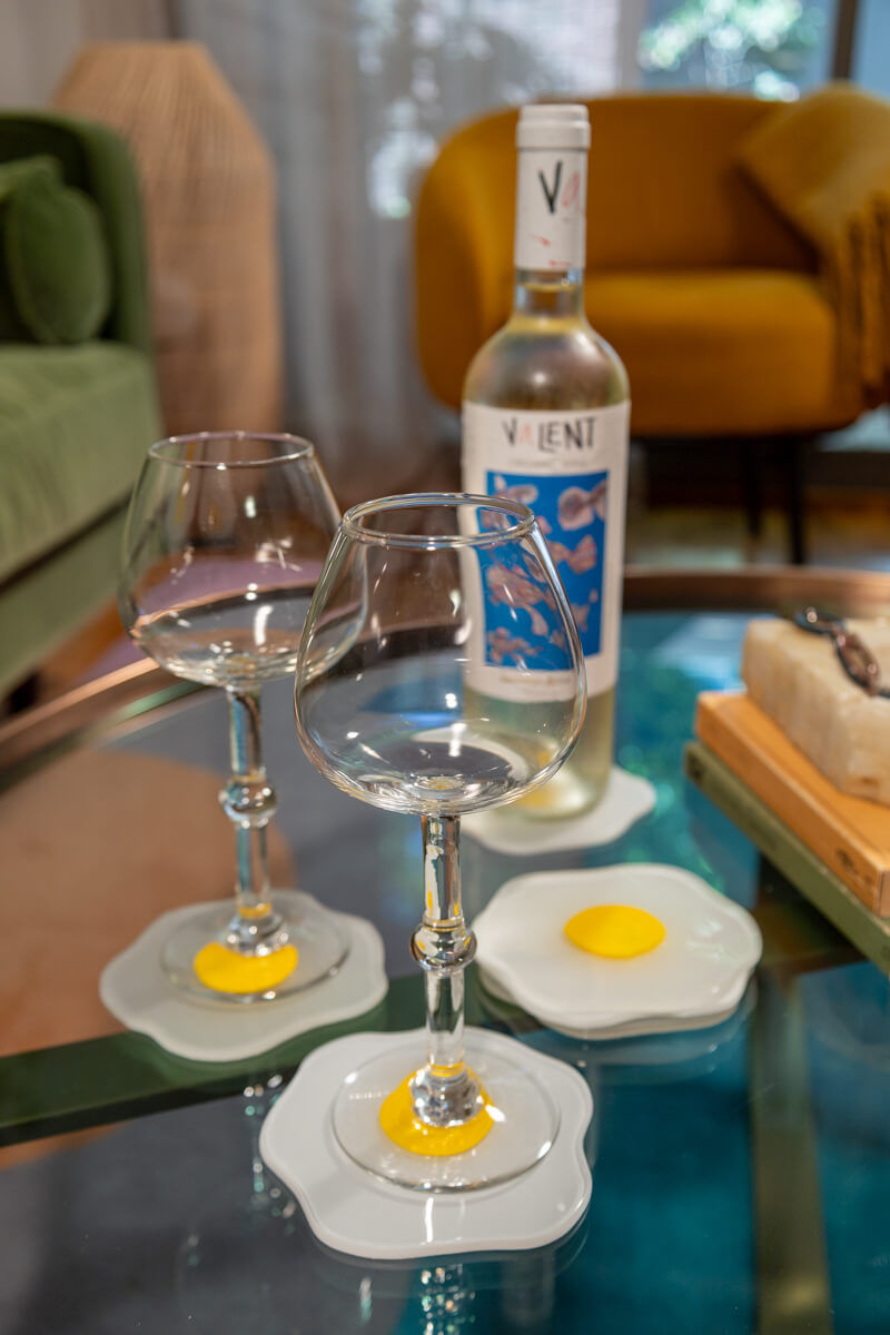 Raw to Fried Round Egg Glass Coaster Set of Two