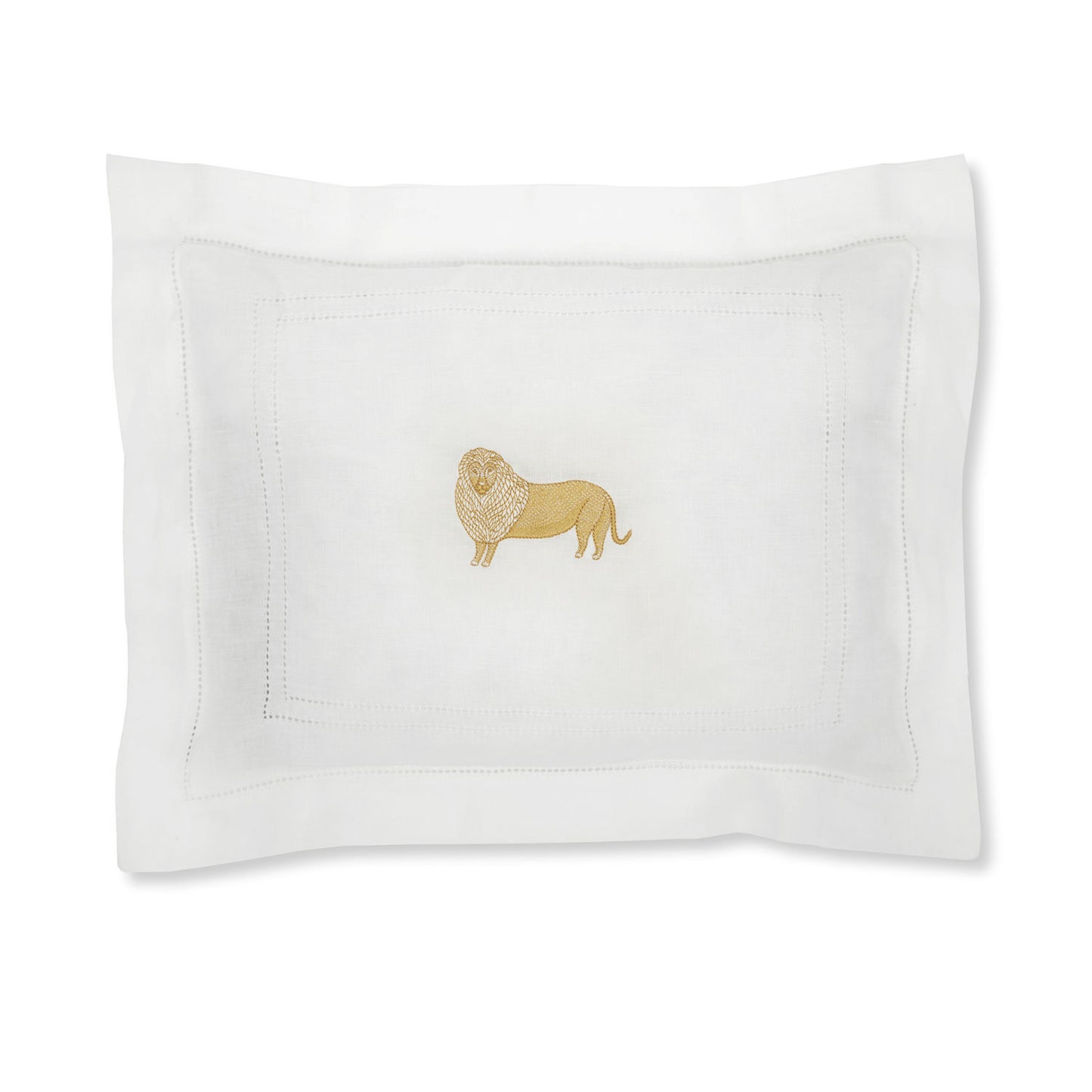 Boudoir Pillow with Ivory White Hemstitch and Lion Embroidery
