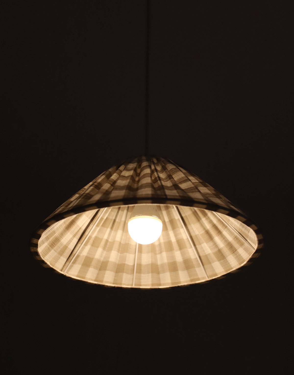 Malala Conical Pendant Light in Beige with Large Check Pattern
