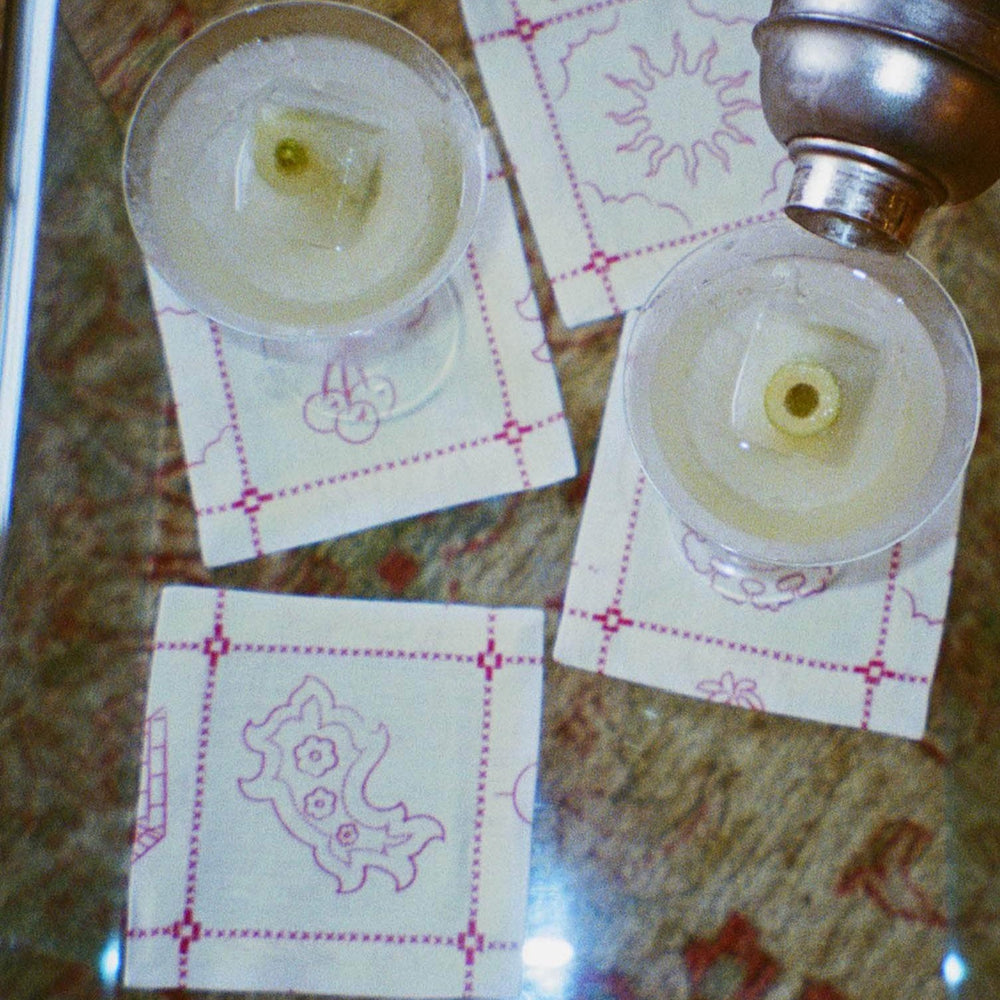 The Redwork Re-Work Cocktail Napkins in Red- Set of 4