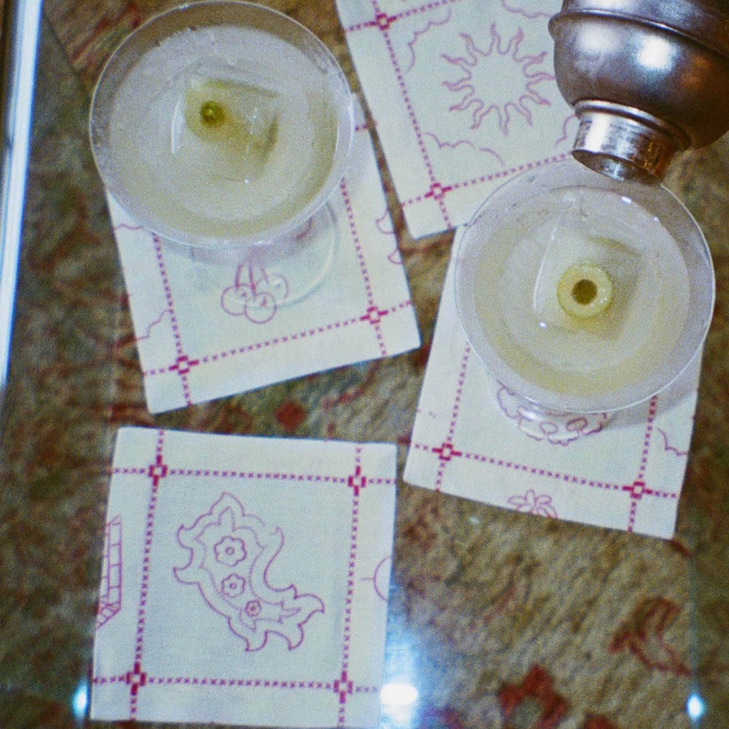 The Redwork Re-Work Cocktail Napkins in Red- Set of 4