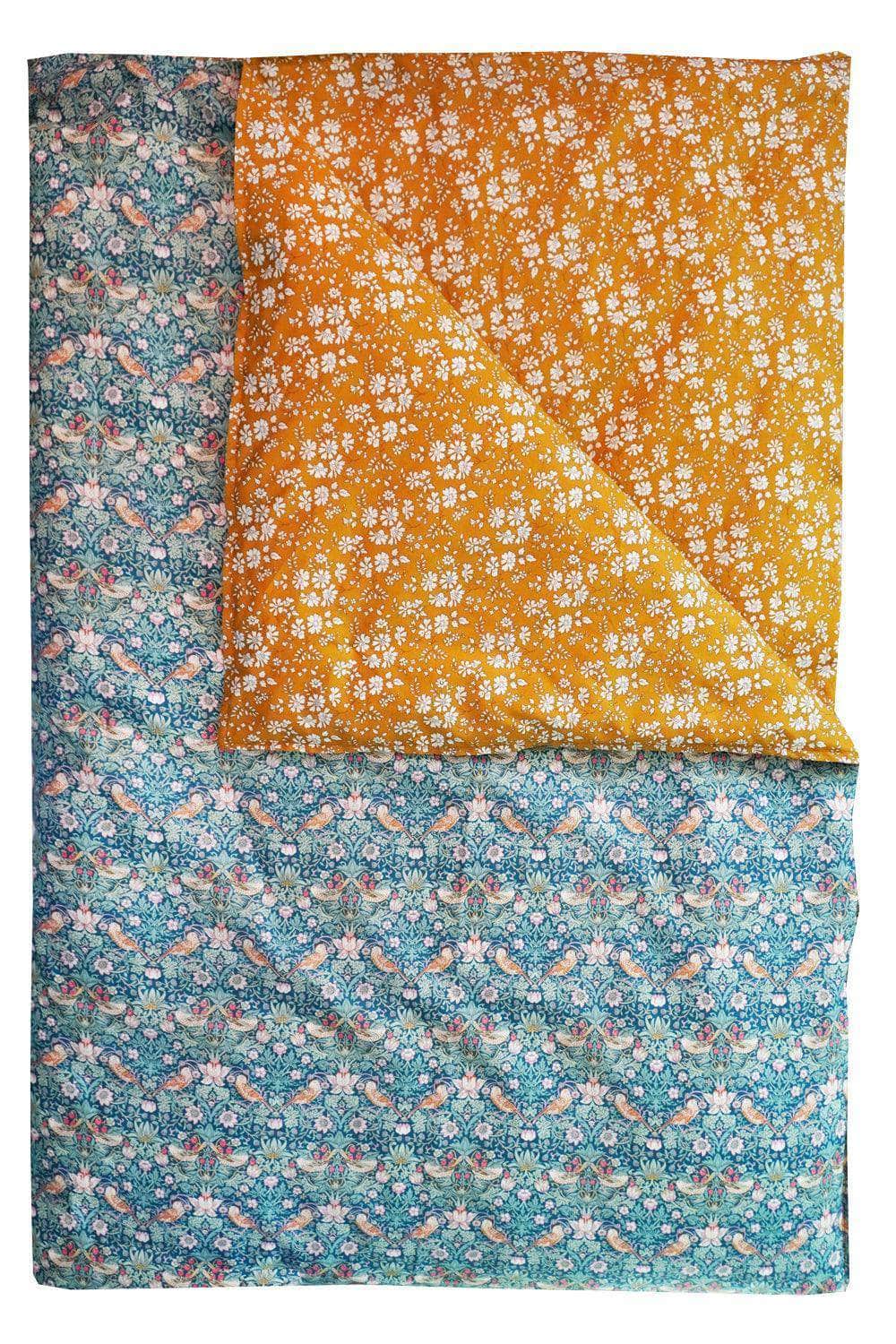 Reversible Heirloom Quilt Made With Liberty Fabric Strawberry Thief & Capel Mustard