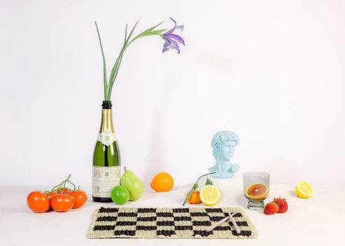 Black Checked Placemat, Rectangular Raffia Tabletop