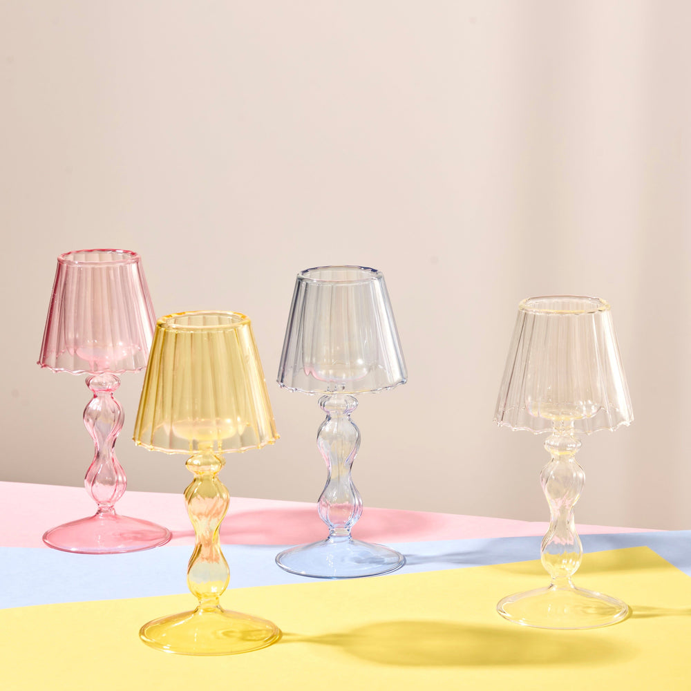 Pale Pink Glass Tea Light Lamps (set of 2)