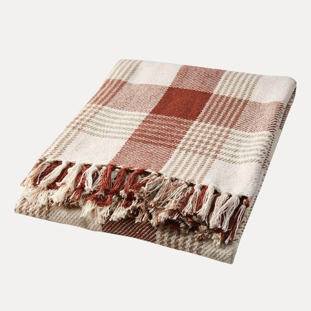 Scottish Throw, Terracotta, Beige and Off-White
