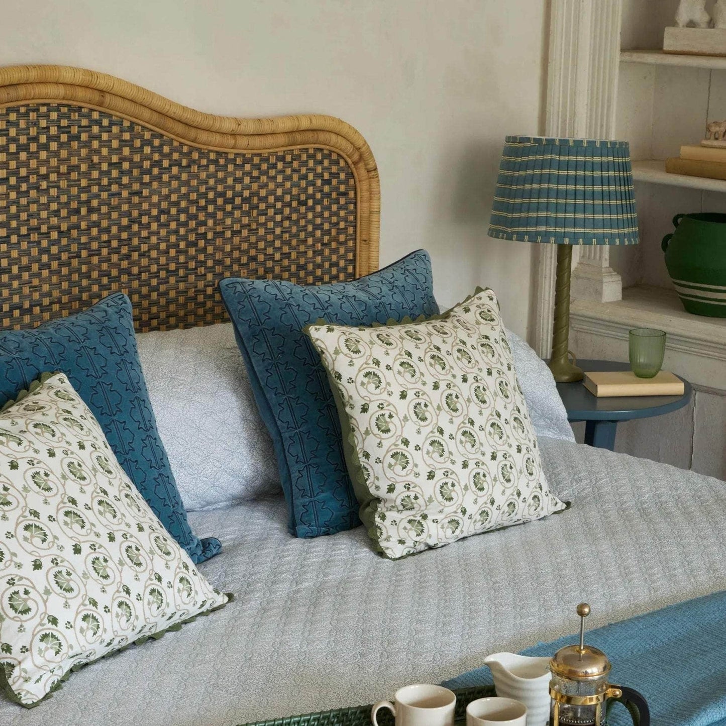 Super King Rattan Headboard - Blue