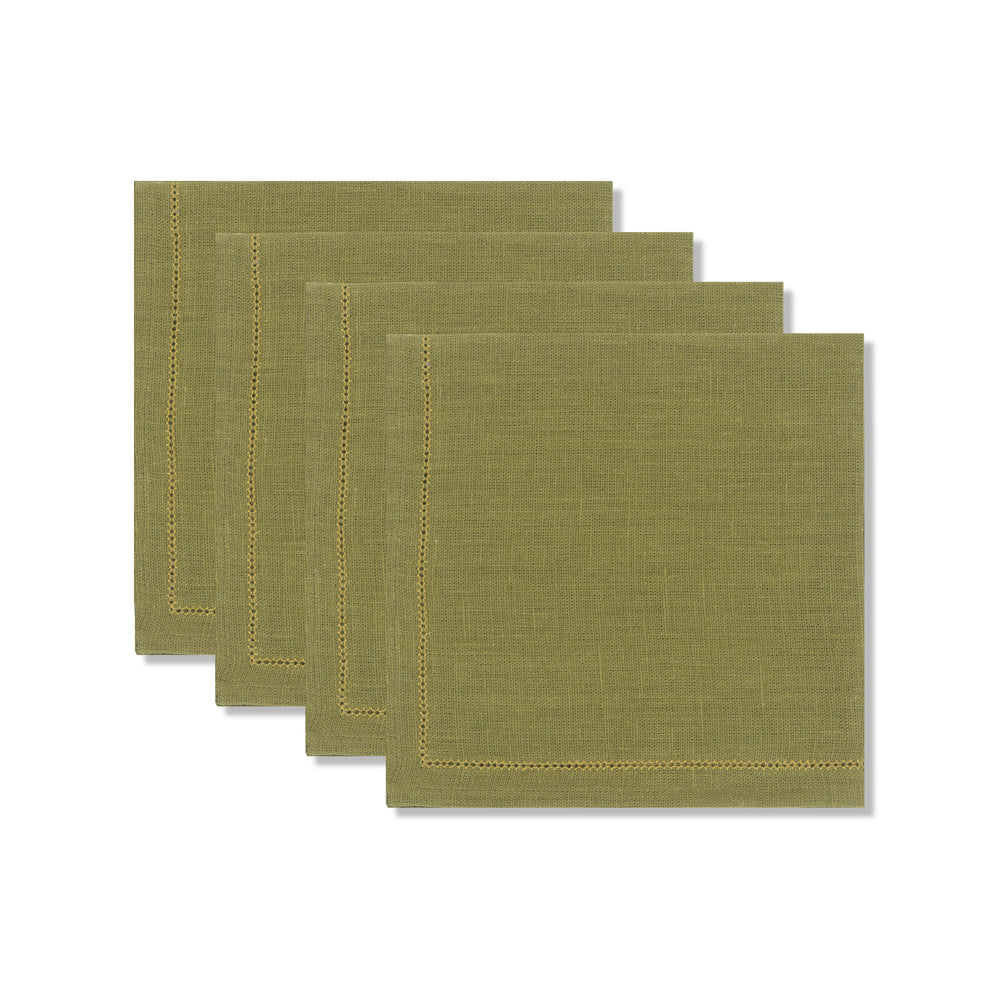 Set of Fern Green Napkins with Ochre Hemstitch
