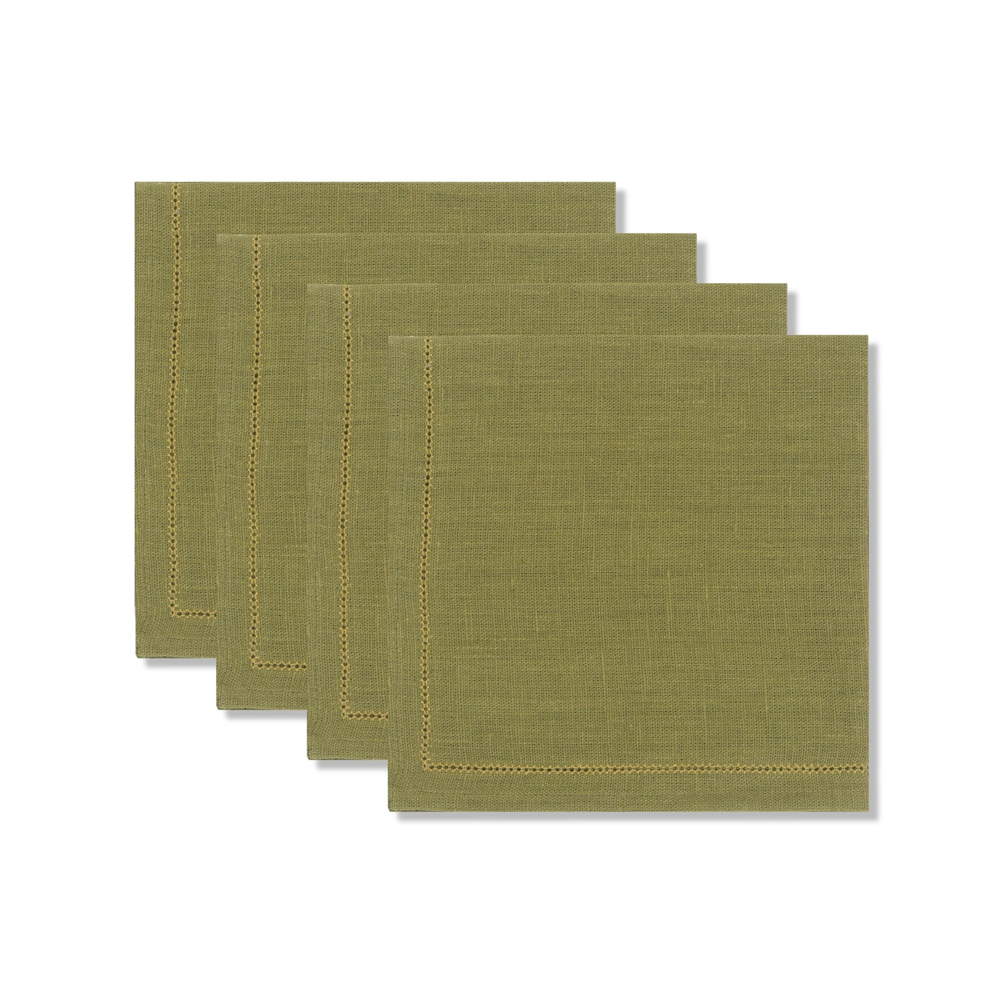 Set of Fern Green Napkins with Ochre Hemstitch