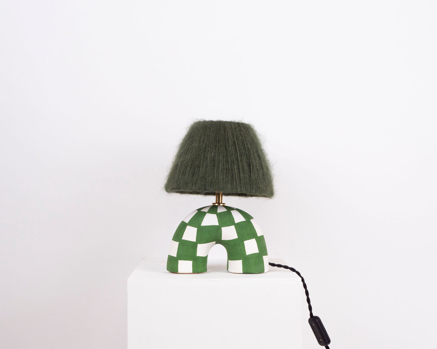 'Me' Table Lamp - Forest Green Checkerboard