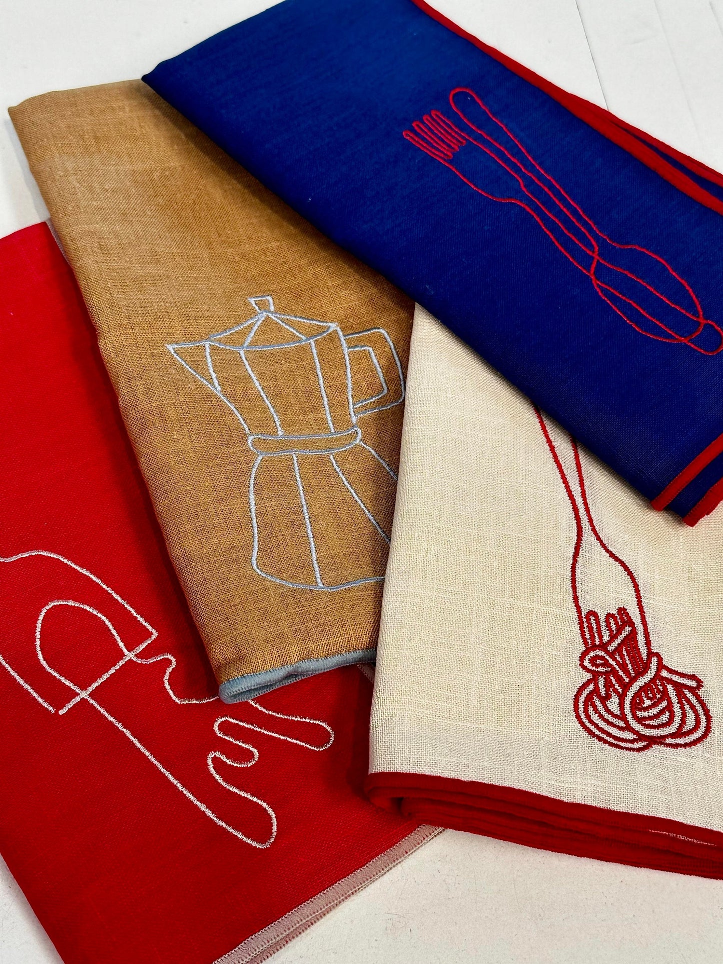 Linen Embroidered Napkins | 'Cutlery'