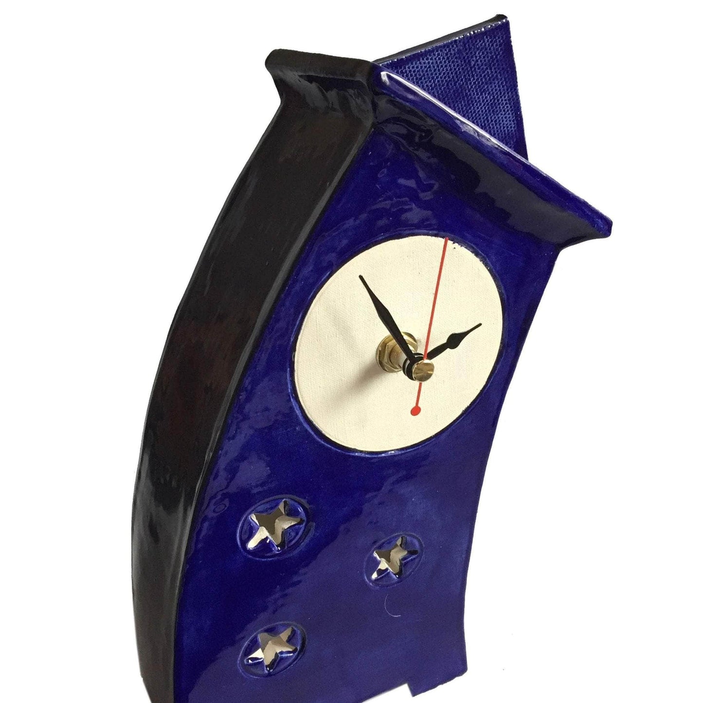 Wonky Ceramic Clock for Desk, Shelf, Mantel, Table royal blue glaze