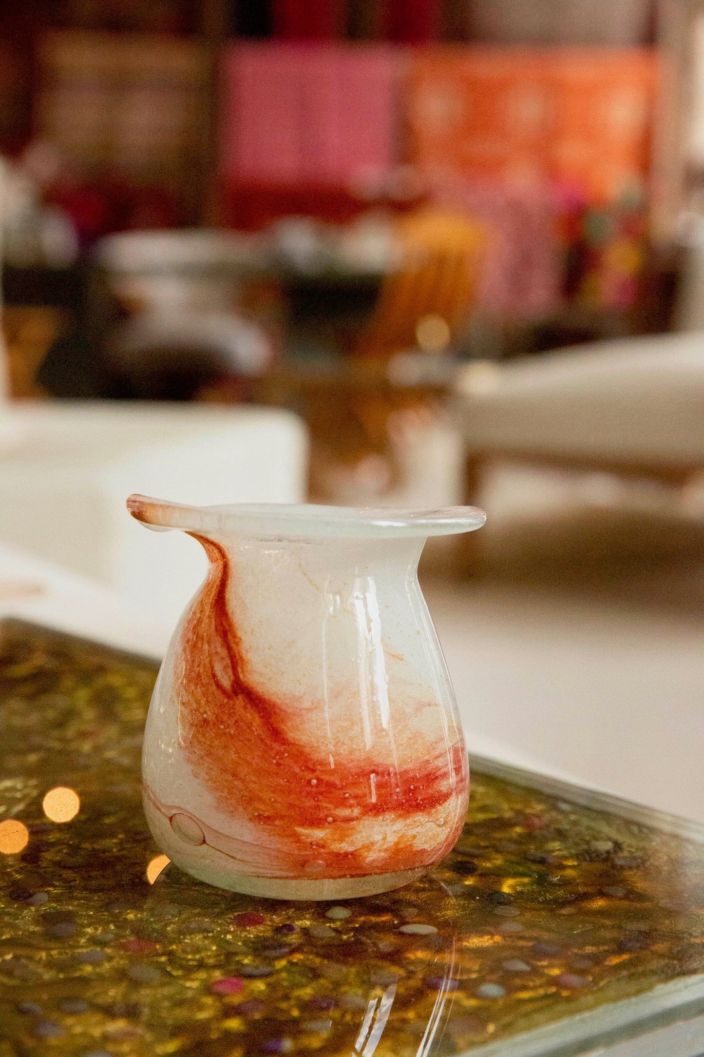 Blown Glass Bloom Vase, White and Amber