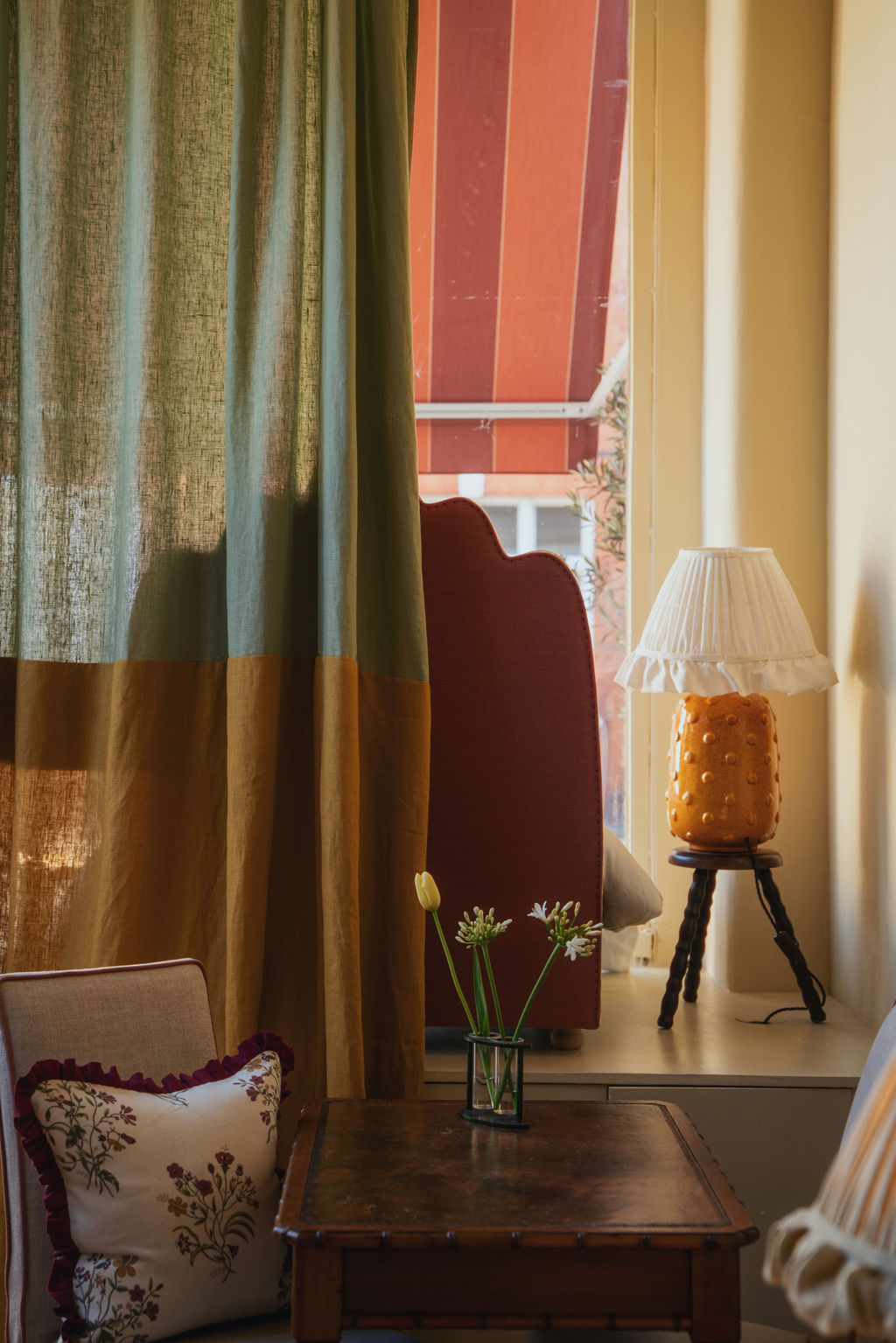 Made to Order Empire Lampshade in Drawn Thread Lambrequin with Frill