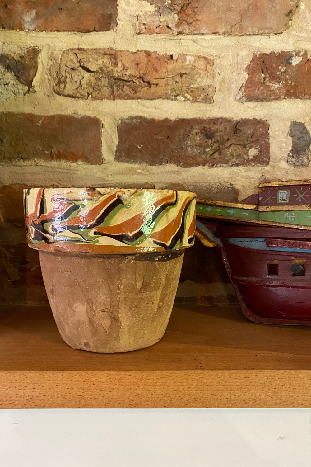 Vintage Off White Marbled Planter